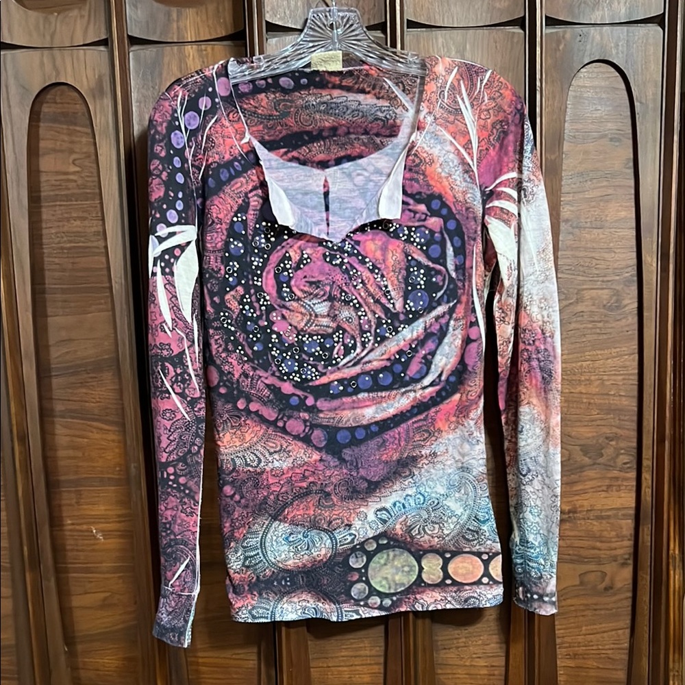 Daytrip Pink Graphic Long Sleeve Blouse